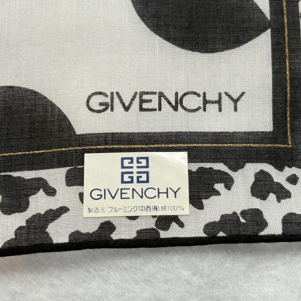 GIVENCHY Scarf Handkerchief Abstract Geometric Cotton White Black Accessory 18